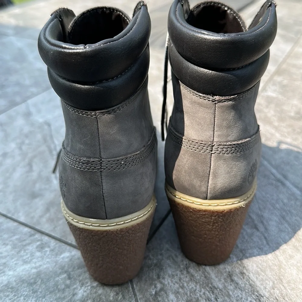 Timberland  ankle boots, gray suede leather,  wedge heel, size 8.5 ,